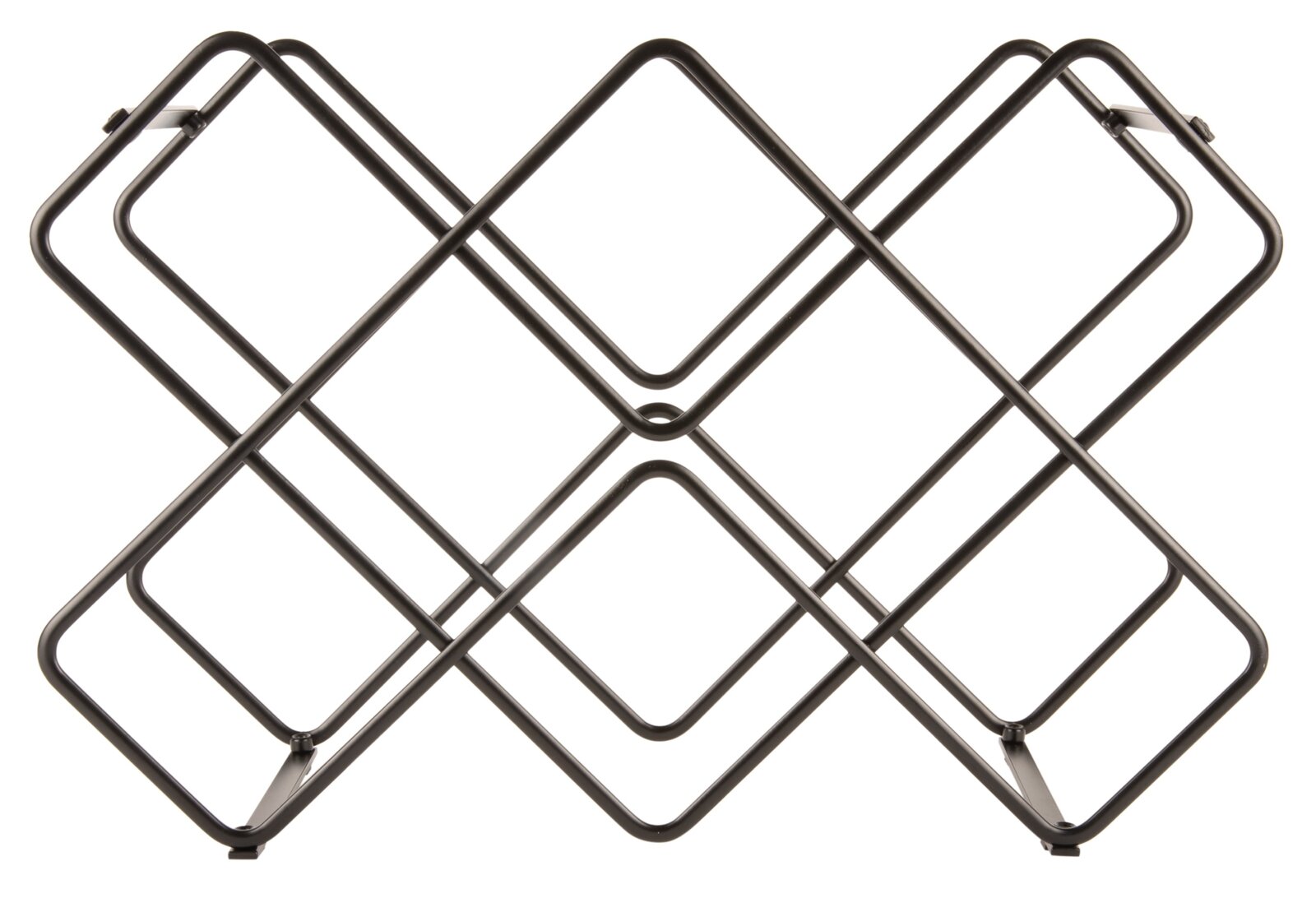 Modern metalen wijnrek met een geometrisch ontwerp, vooraanzicht