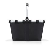 Schwarzer Einkaufskorb mit Aluminiumgriff, frontal betrachtet.
