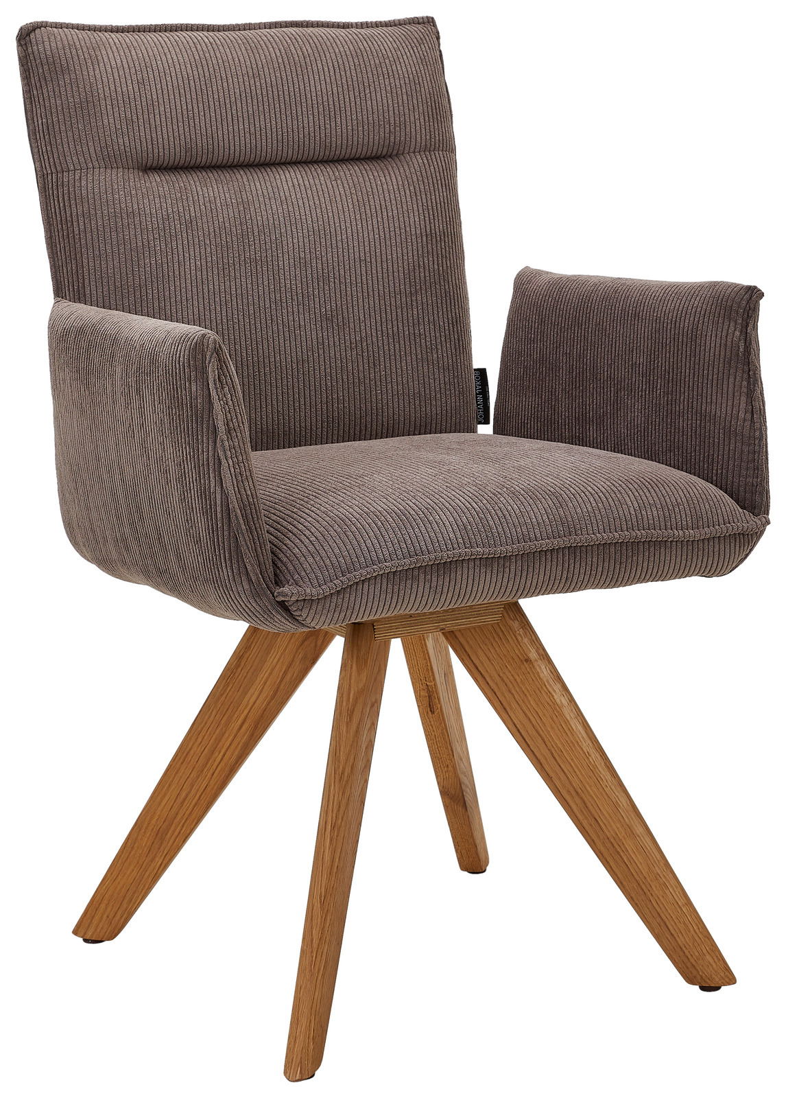 Johann Jakob Armlehnstuhl CALAS Grauer Armlehnstuhl mit Holzbeinen, seitliche Perspektive