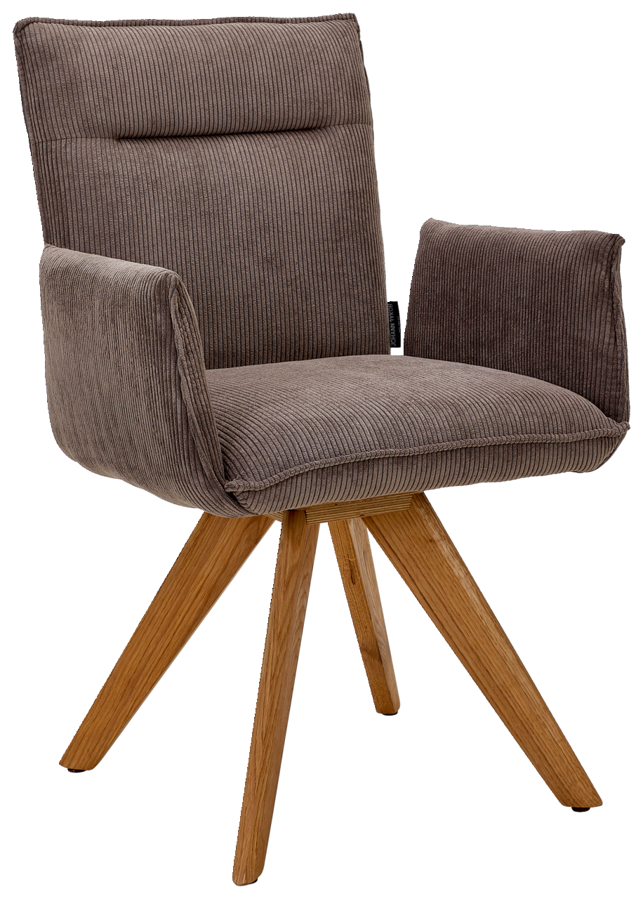 Johann Jakob Armlehnstuhl CALAS Grauer Armlehnstuhl mit Holzbeinen, seitliche Perspektive