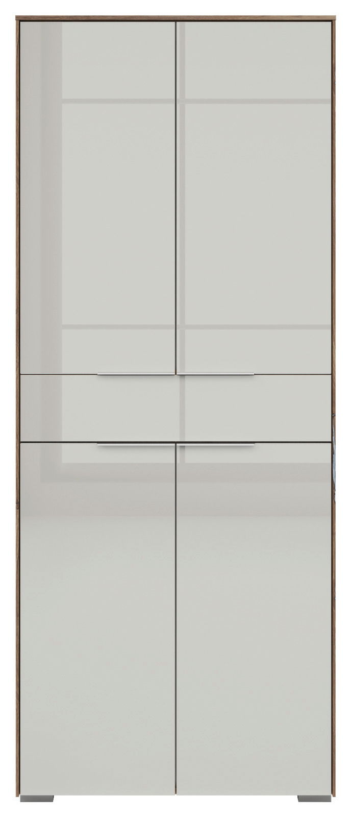 Frontansicht eines modernen, vier-türigen Aktenschranks mit einem Schubfach, Modell Voleo NEVADA, in elegantem Design.