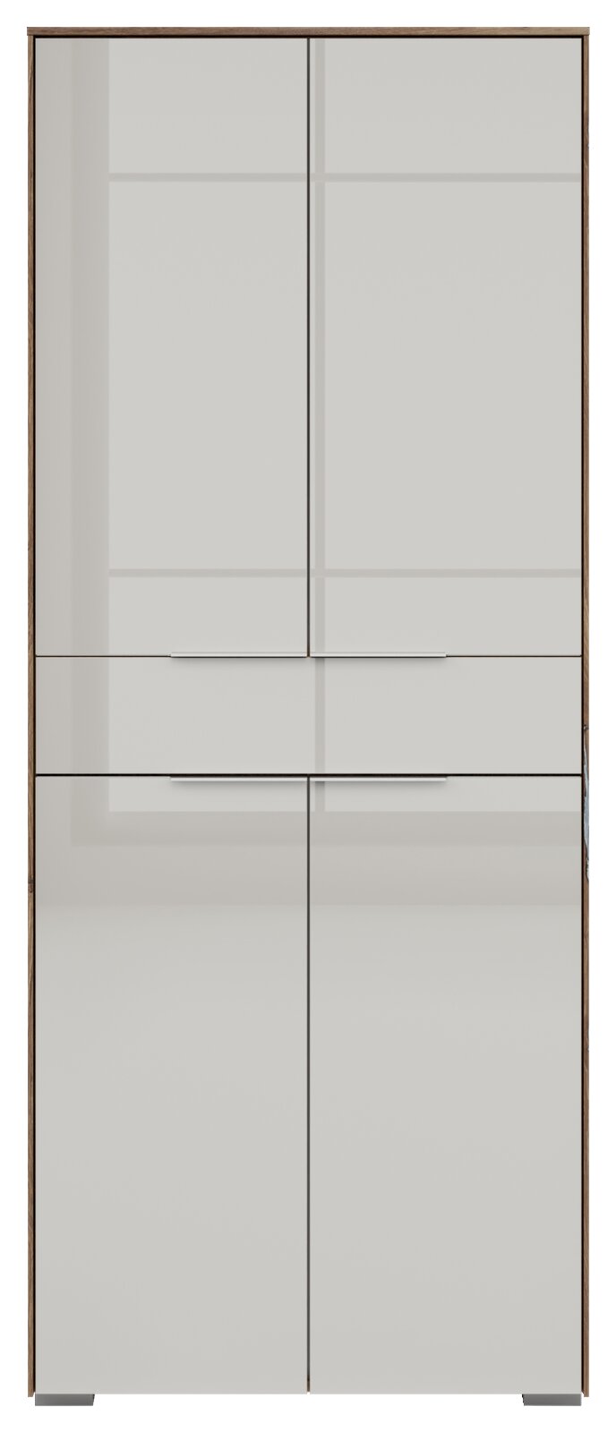 Vooraanzicht van een moderne, vierdeurs archiefkast met één lade, model Voleo NEVADA, in een elegant ontwerp.