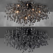 Deckenleuchte ICICLE mit hängenden, tropfenförmigen Kristallen, von unten betrachtet.