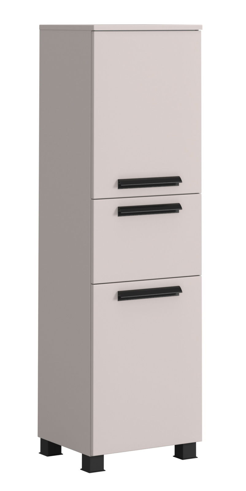 XORA Midi-kast VANNES Moderner Midischrank in hellem Beige mit drei schwarzen Griffen, seitliche Perspektive
