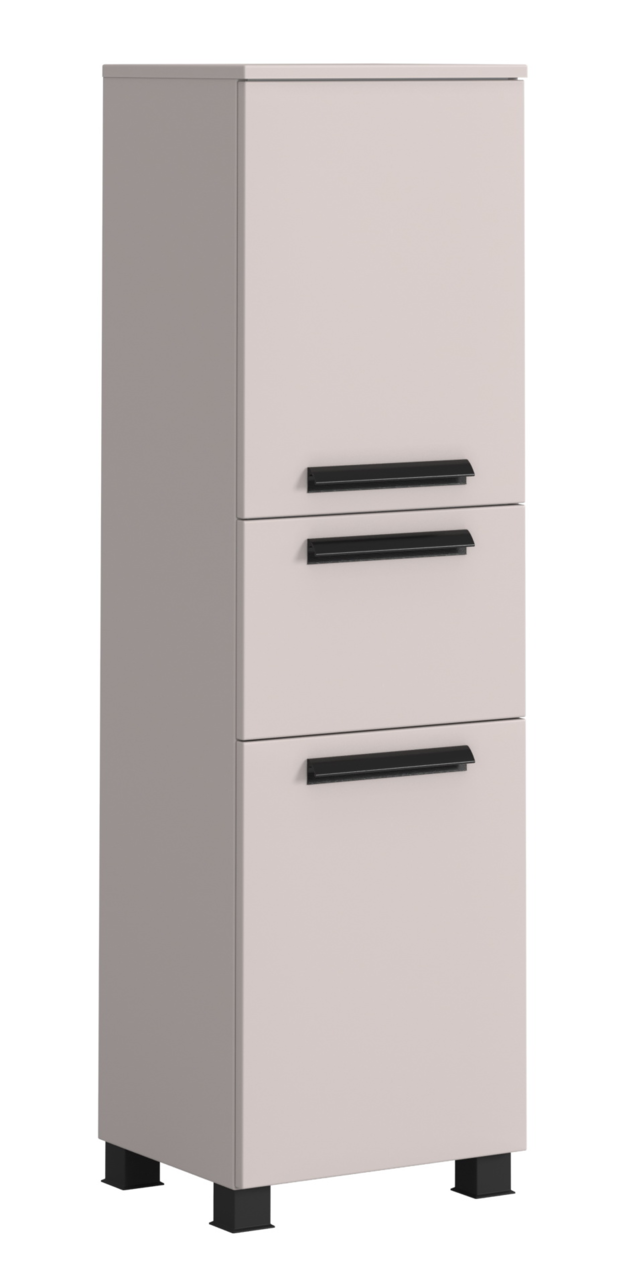 XORA Midischrank VANNES Moderner Midischrank in hellem Beige mit drei schwarzen Griffen, seitliche Perspektive
