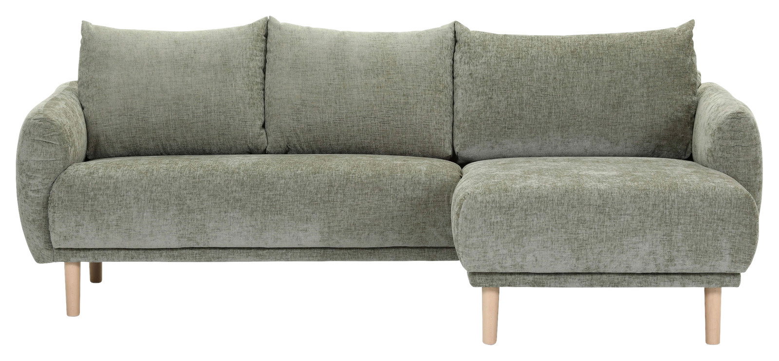 Grünes Ecksofa mit Ottomane rechts, Vorderansicht