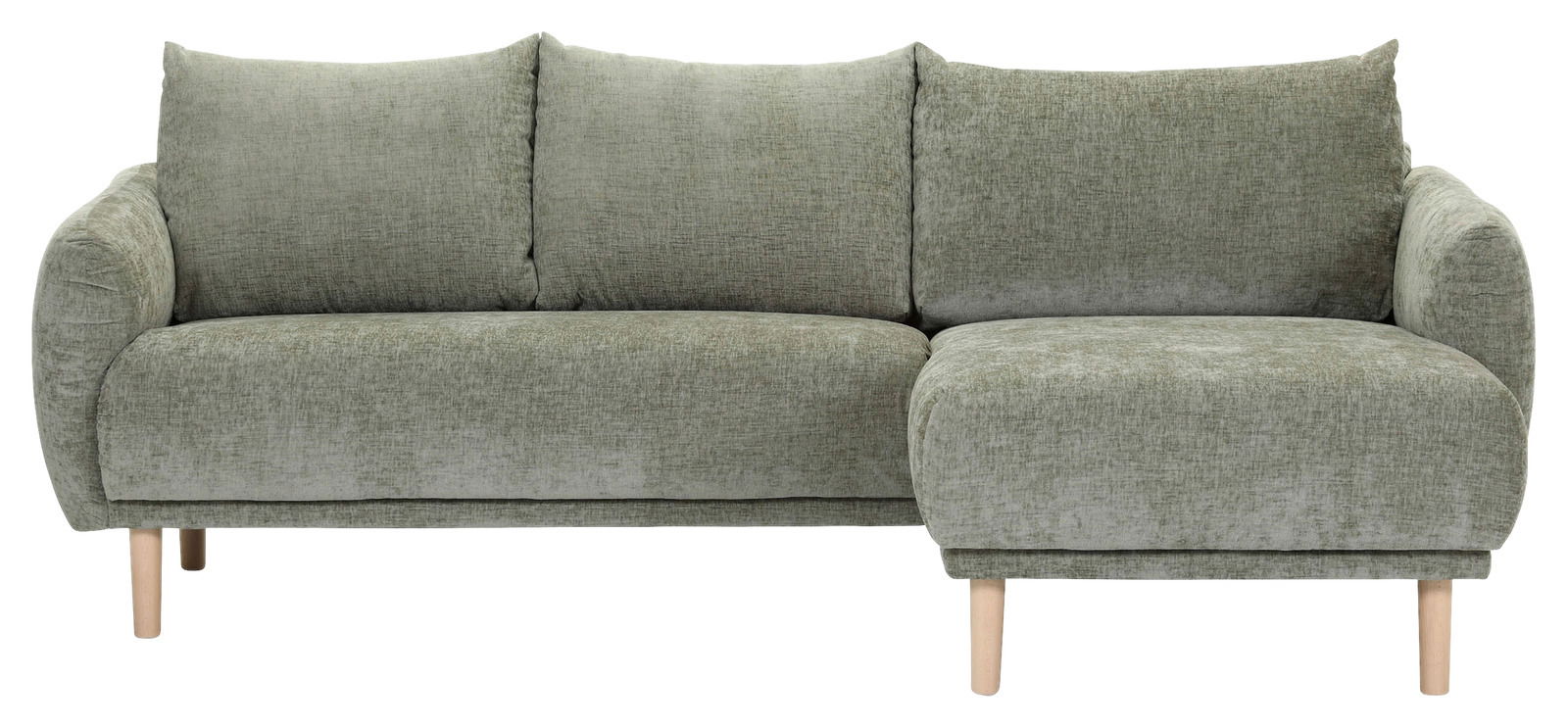 Grünes Ecksofa mit Ottomane rechts, Vorderansicht