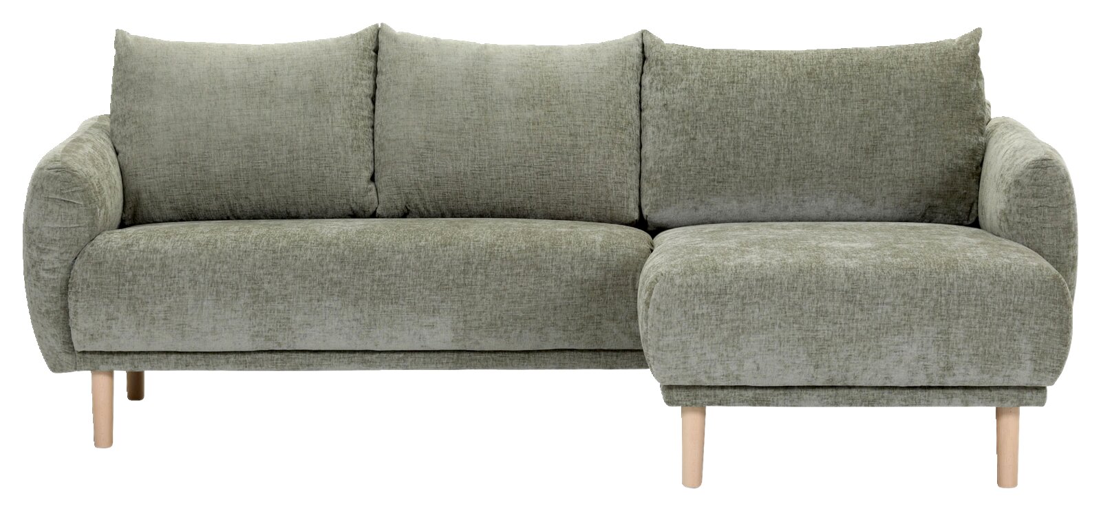 Grünes Ecksofa mit Ottomane rechts, Vorderansicht