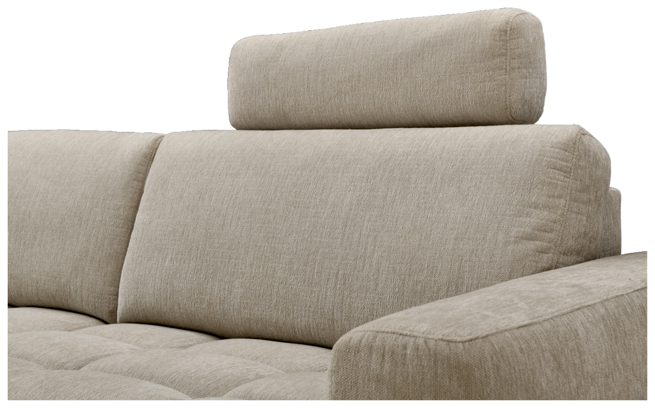Beige Sofa mit Kopfstütze, seitliche Perspektive
