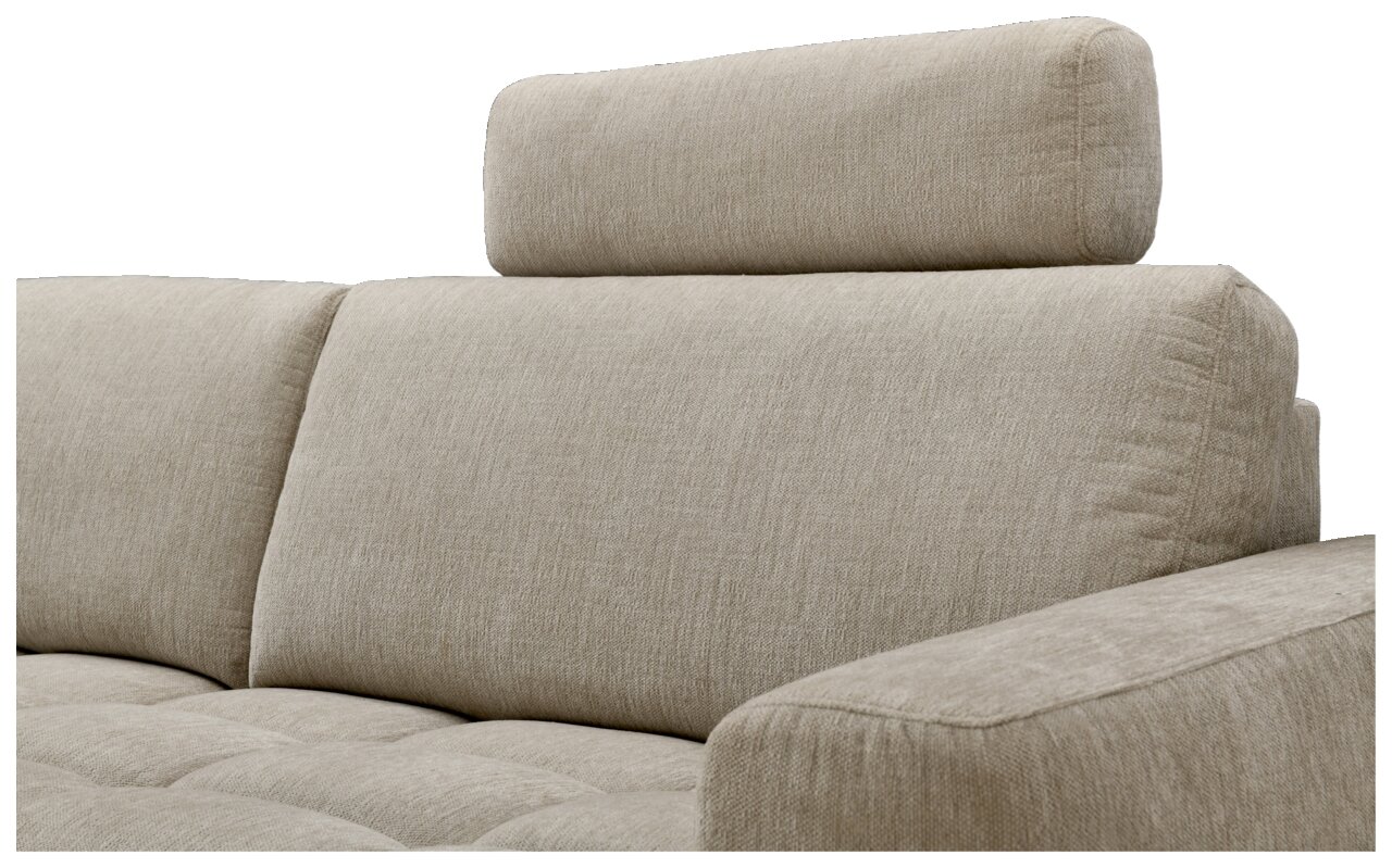 Beige bank met hoofdsteun, zijaanzicht
