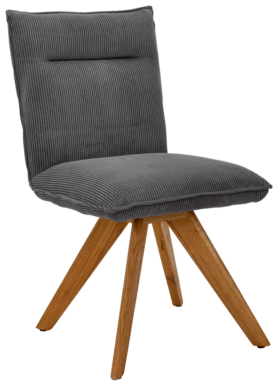 Johann Jakob Stuhl CALAS Grauer Stuhl mit gepolsterter Rückenlehne und Sitzfläche, Holzbeine in einem modernen Design, seitliche Perspektive