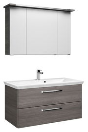 Moderner Badblock mit weißem Spiegelschrank und grauem Waschtisch, Frontansicht