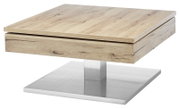 Moderne houten salontafel met vierkant tafelblad en metalen onderstel, zijaanzicht