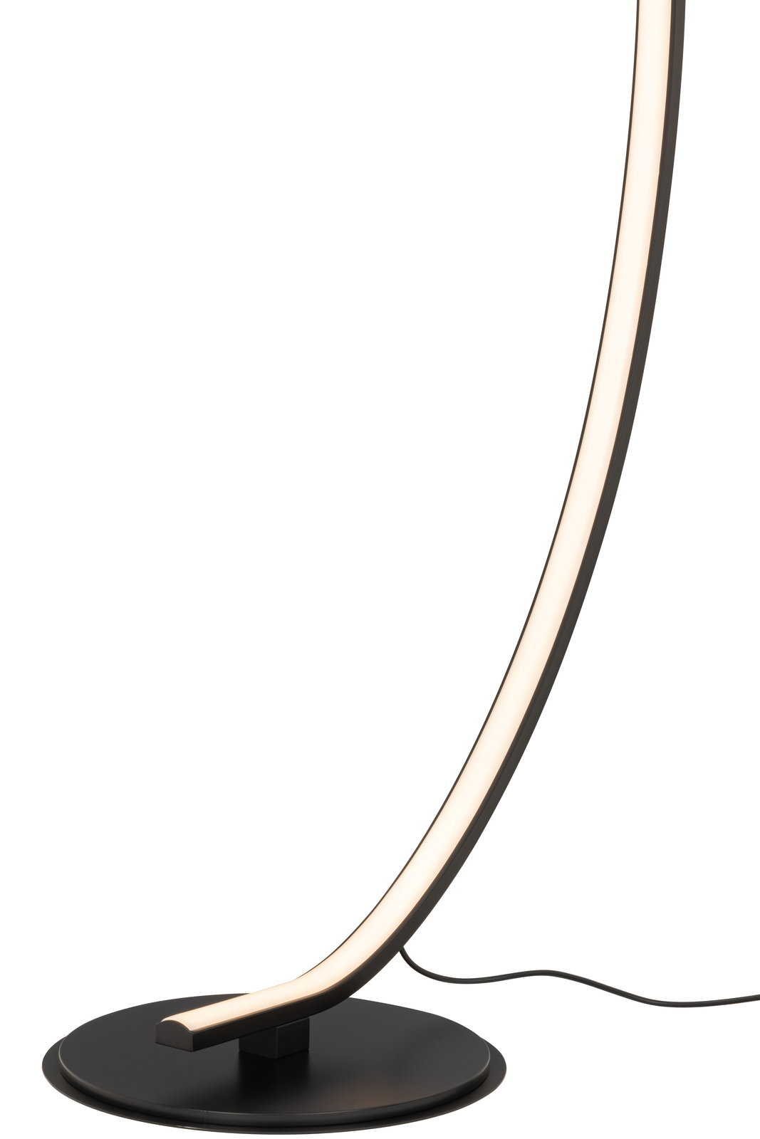 Moderne LED-Stehleuchte mit gebogenem Design, seitliche Perspektive