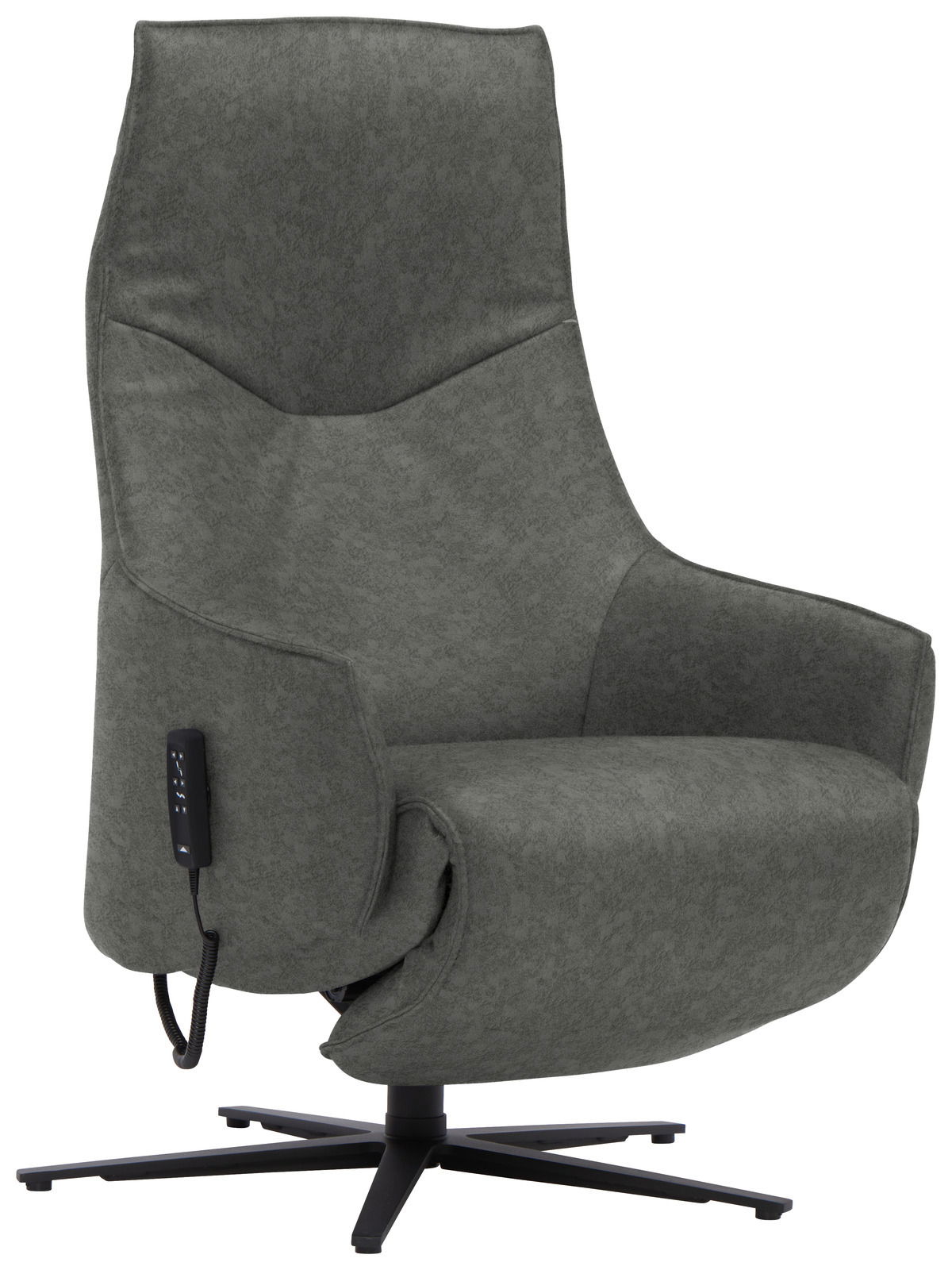 Himolla Relaxsessel 7162 S-LOUNGER Grauer Relaxsessel mit hoher Rückenlehne und schwarzem Drehfuß, seitliche Ansicht