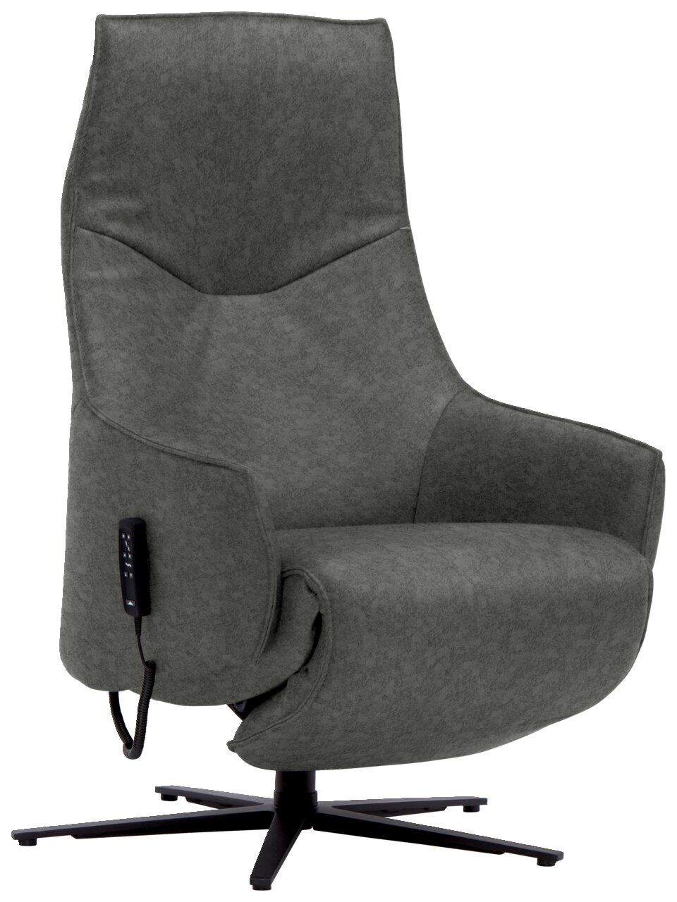 Himolla Relaxsessel 7162 S-LOUNGER Grauer Relaxsessel mit hoher Rückenlehne und schwarzem Drehfuß, seitliche Ansicht
