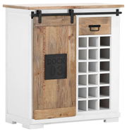 Weißes Weinregal mit Holzschiebetür und 15 Flaschenfächern, seitliche Perspektive