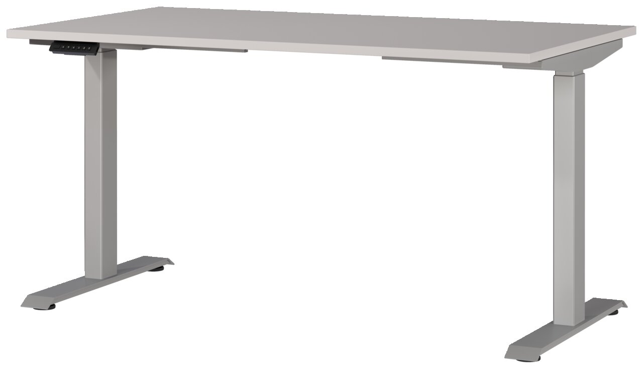 Moderner E-Schreibtisch 140x80 cm in seitlicher Perspektive
