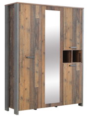 Drehtürenschrank 3-türig in Holzoptik mit Spiegel in Frontalansicht