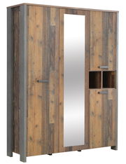 Drehtürenschrank 3-türig in Holzoptik mit Spiegel in Frontalansicht