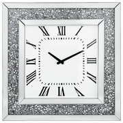 Quadratische Wanduhr mit römischen Ziffern und glitzerndem Rahmen, Frontalansicht