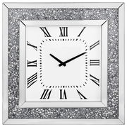 Quadratische Wanduhr mit römischen Ziffern und glitzerndem Rahmen, Frontalansicht