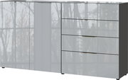Modernes XL-Sideboard mit Hochglanzoberfläche, zwei Türen und vier Schubladen, seitliche Perspektive