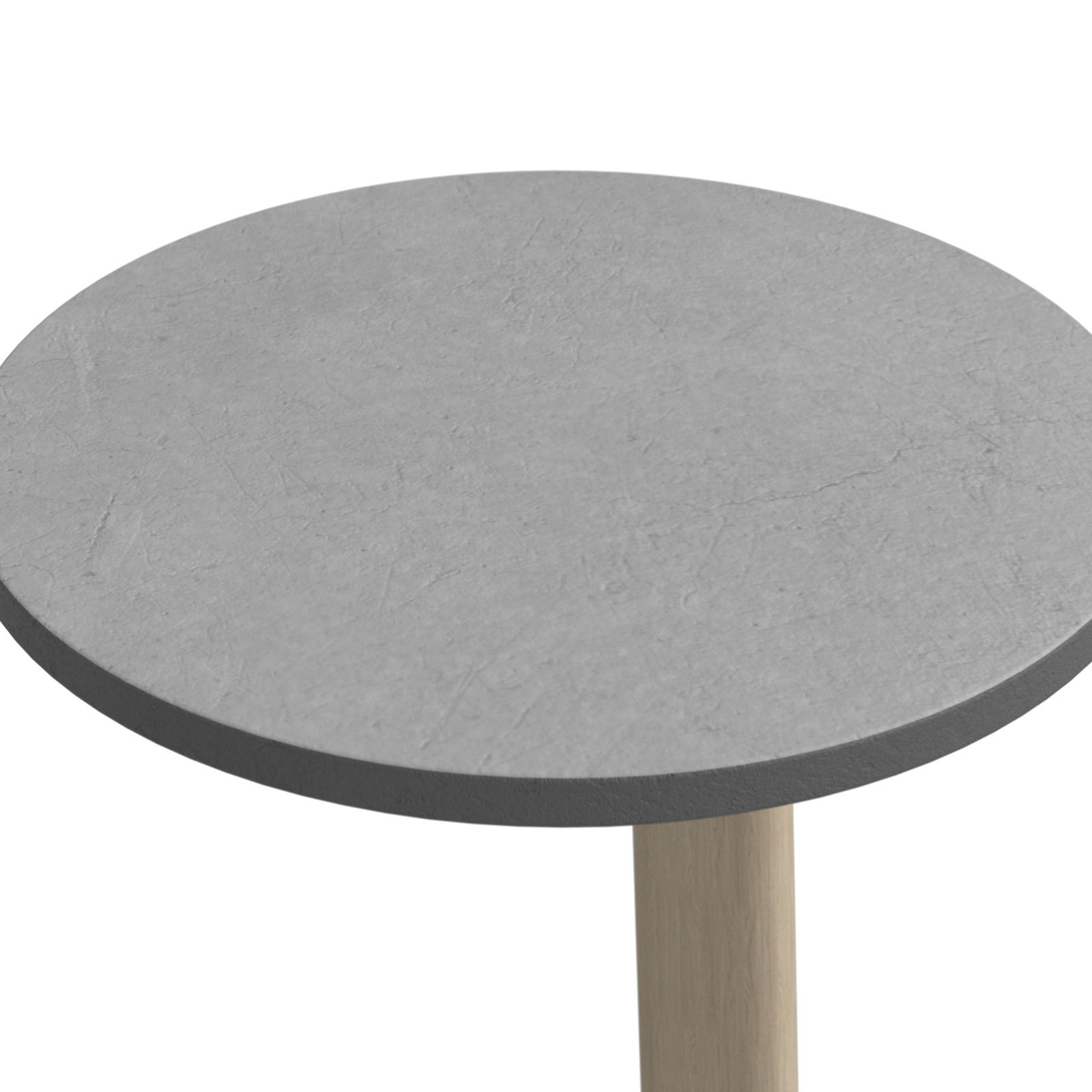Runder Beistelltisch mit grauer Steinplatte und Holzbein, Ansicht von oben