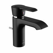 Schwarze Mischbatterie Slim Armaturen mit modernem Design, seitliche Perspektive