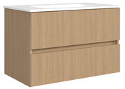 Waschtisch-Set aus Holz mit zwei Schubladen, seitliche Perspektive