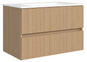 Waschtisch-Set aus Holz mit zwei Schubladen, seitliche Perspektive