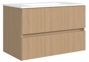 Waschtisch-Set aus Holz mit zwei Schubladen, seitliche Perspektive