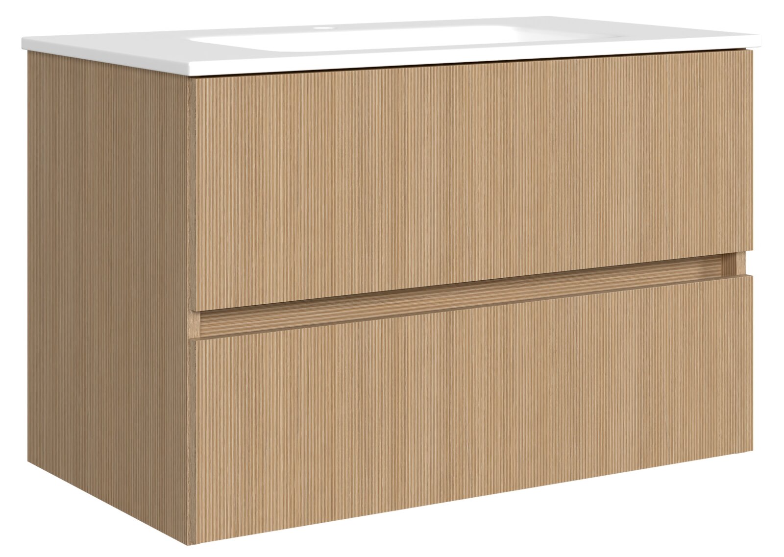 Waschtisch-Set aus Holz mit zwei Schubladen, seitliche Perspektive