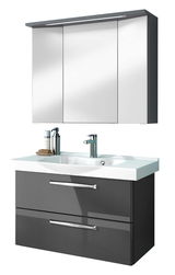 Moderner Badblock mit Spiegelschrank und Waschbecken, Frontansicht