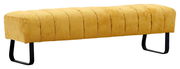 Gelbe 2er-Sitzbank mit gestepptem Design und schwarzen Metallbeinen, seitliche Perspektive