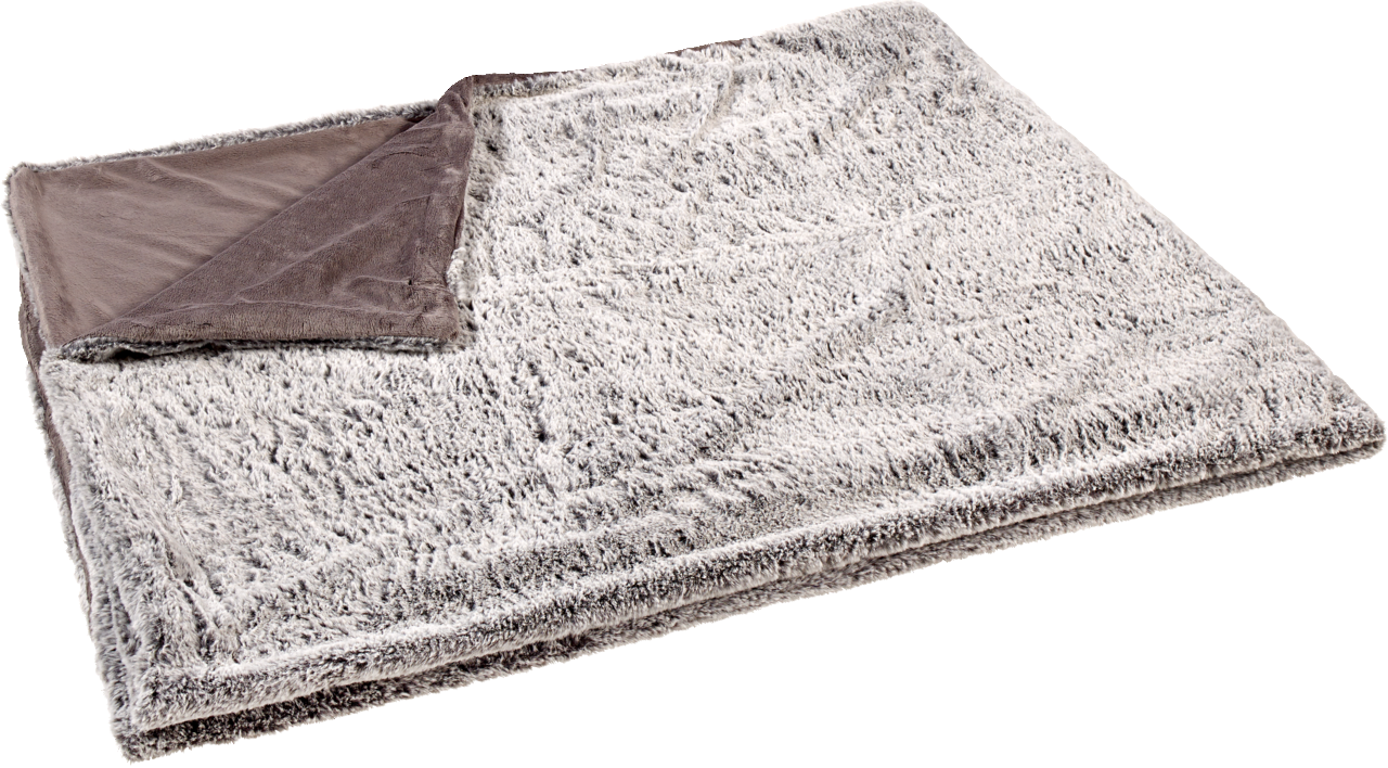 Weiche Felldecke in Grau mit umgeschlagener Ecke, Draufsicht