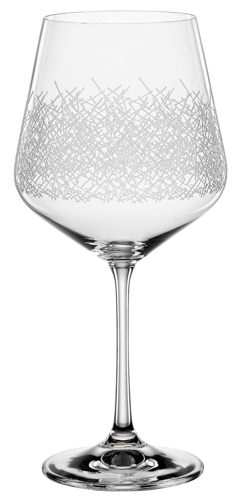 Elegante cocktailglas met een fijn kruisvormig patroon, zijaanzicht