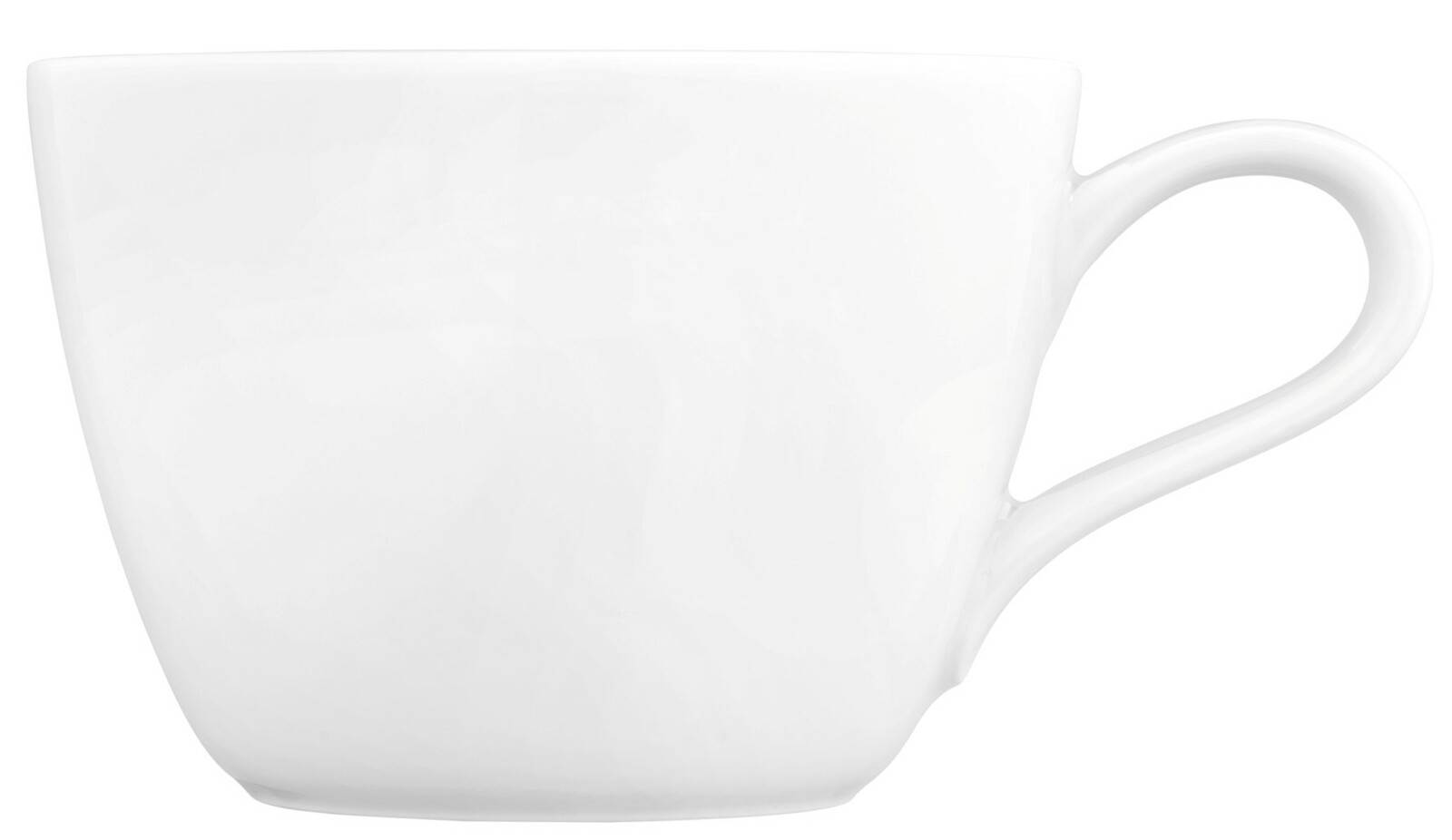 Weiße Kaffeetasse Life 0,24l, seitliche Ansicht mit Henkel rechts