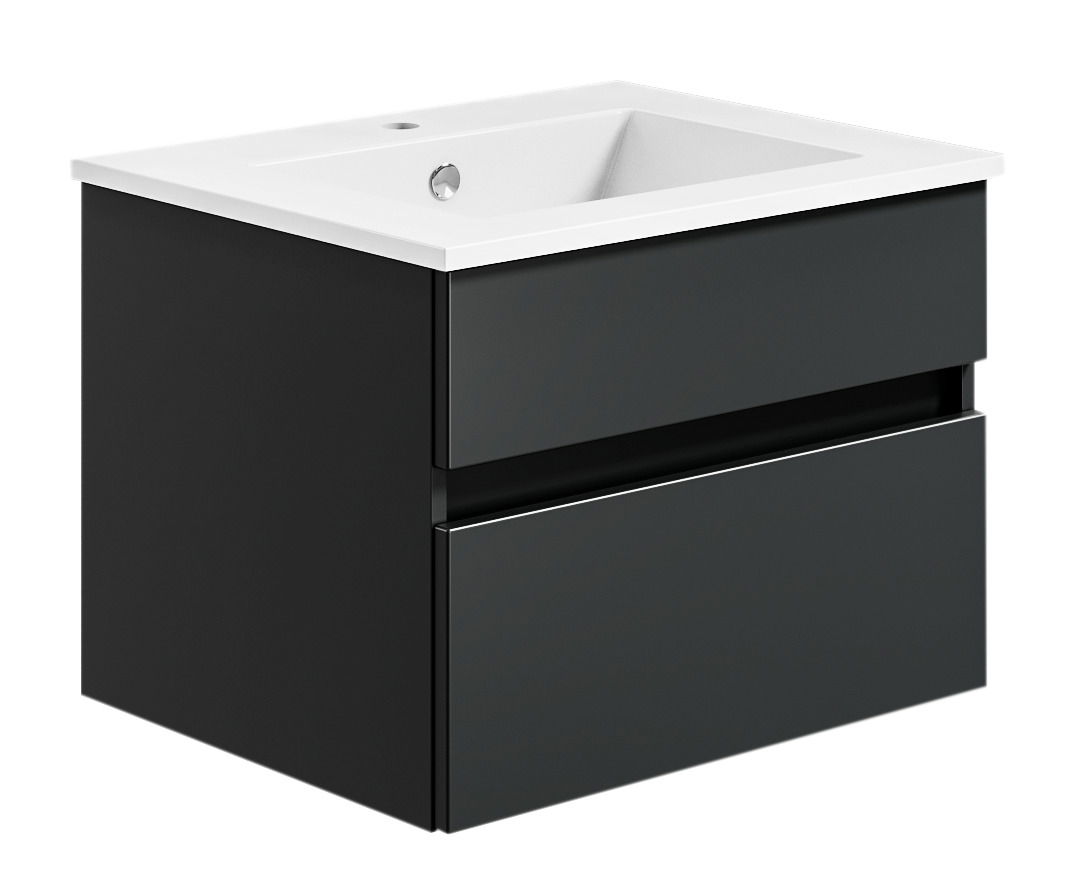 Puris Badkombination GET2YOU 21 Moderne schwarze Badkombination mit Waschbecken, seitliche Perspektive