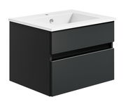 Moderne schwarze Badkombination mit Waschbecken, seitliche Perspektive