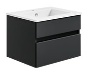 Moderne schwarze Badkombination mit Waschbecken, seitliche Perspektive