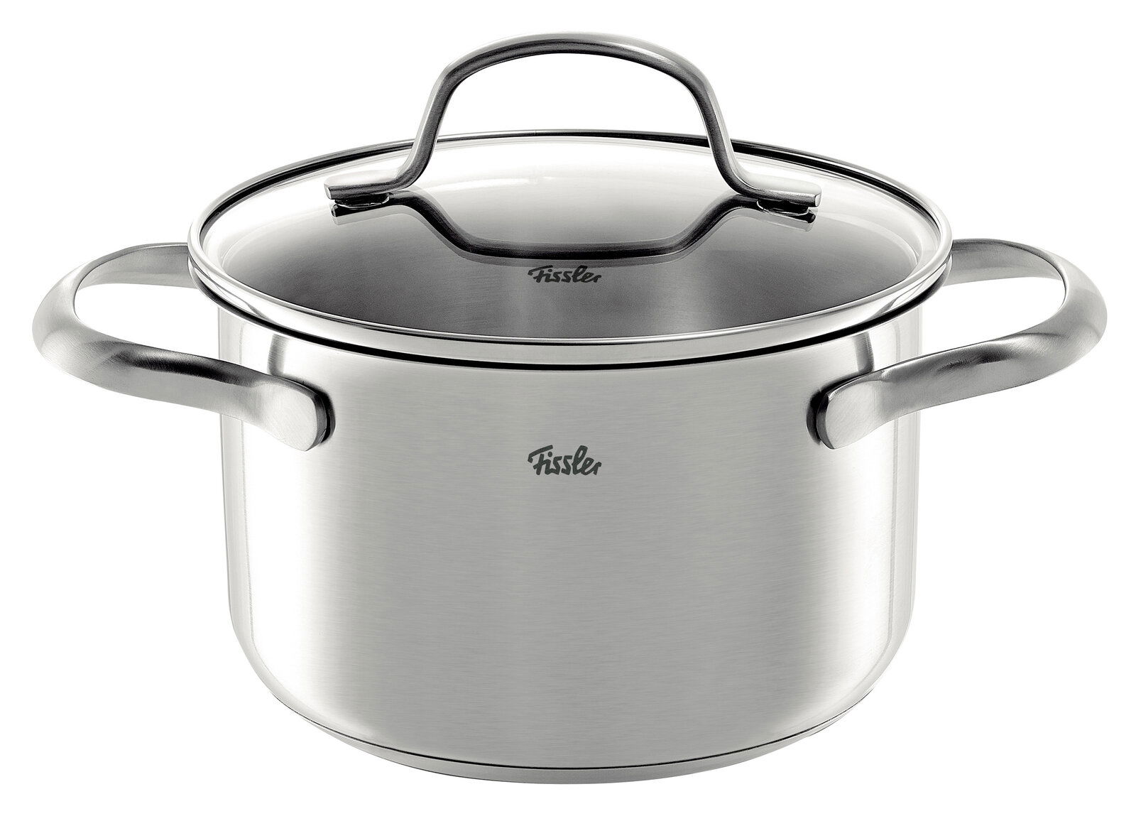 Fissler Kochtopf 16 cm SAN FRANCISCO Edelstahl-Kochtopf mit Glasdeckel und zwei Griffen, seitliche Perspektive