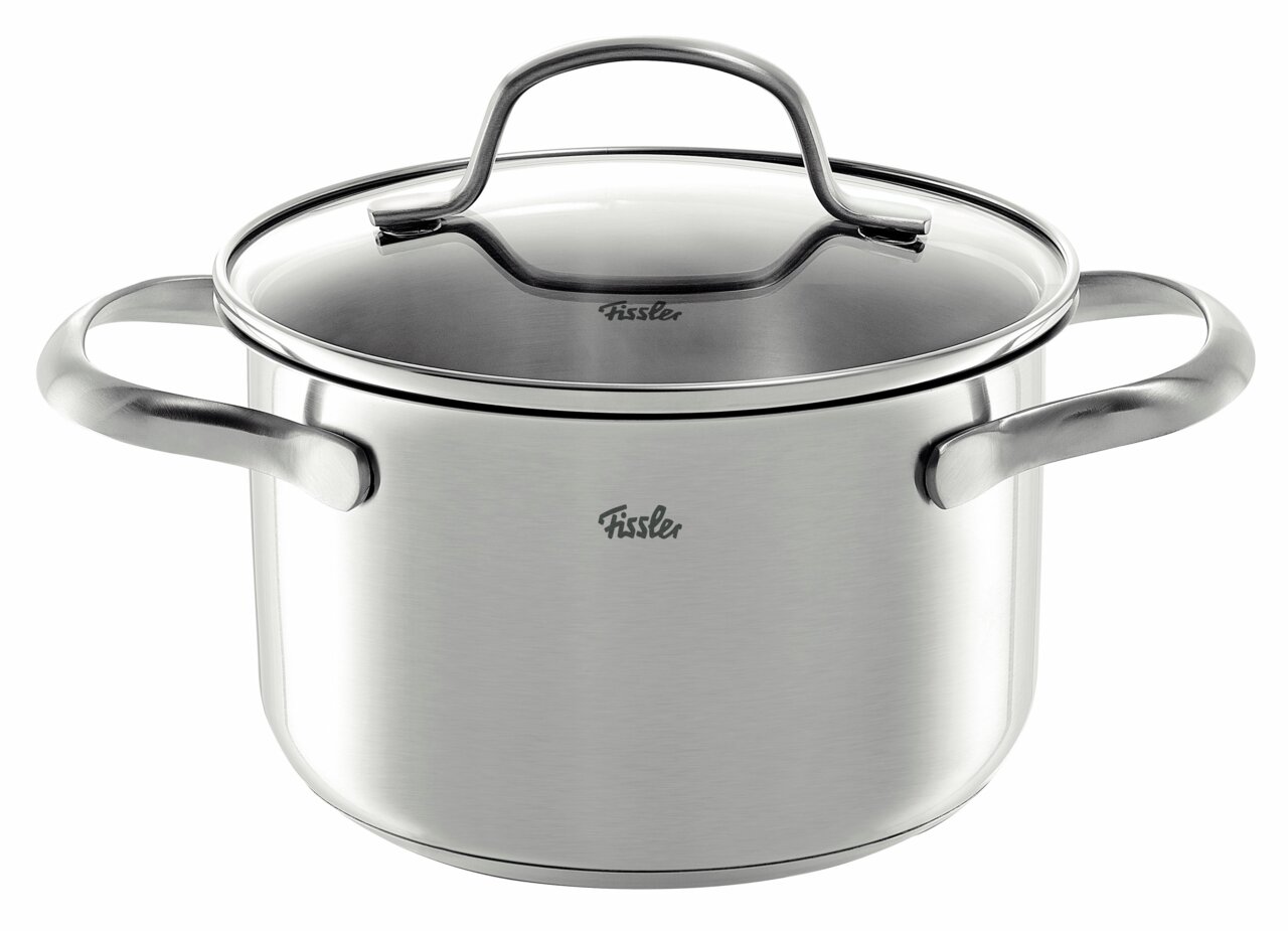Fissler Kochtopf 16 cm SAN FRANCISCO Edelstahl-Kochtopf mit Glasdeckel und zwei Griffen, seitliche Perspektive
