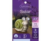 Solarbetriebene Schnecke aus Polyresin mit leuchtenden Augen, Vorderansicht