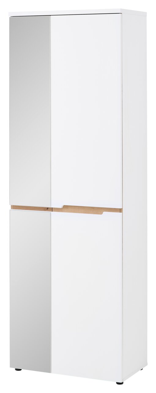 XORA Garderobenschrank MEMPHIS Moderner weißer Garderobenschrank mit Spiegeltür, frontal abgebildet.