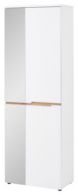 Moderner weißer Garderobenschrank mit Spiegeltür, frontal abgebildet.