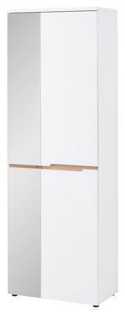 Moderner weißer Garderobenschrank mit Spiegeltür, frontal abgebildet.