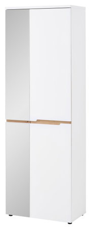 Moderne witte garderobekast met spiegeldeur, afgebeeld van voren.