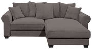Graues Ecksofa mit mehreren Kissen, Vorderansicht