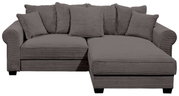 Graues Ecksofa mit mehreren Kissen, Vorderansicht